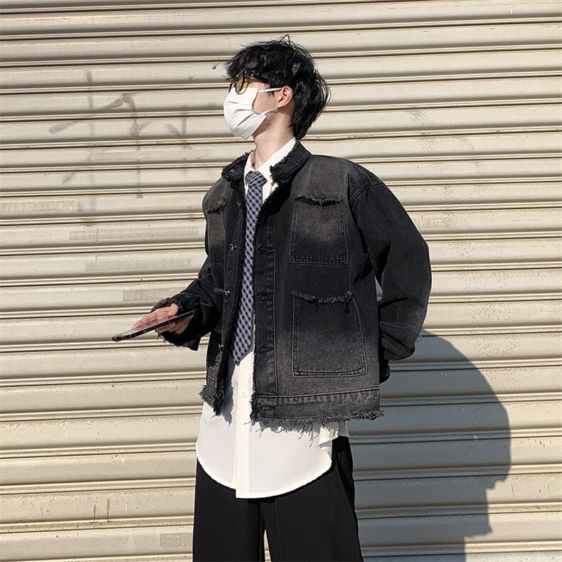 美式复古水洗短裤工装夹克潮流毛边设计外套,男装牛仔裤,星座410-6（原星座1304-1）