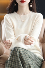 圆领羊毛衫保暖女气质宽松毛衣秋冬新款套头针织打底衫，女装羊毛衫，暖钟情羊绒