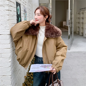 现货：冬季新款咖色羊羔毛大翻领派克羽绒服2C135-8935P215K318图片