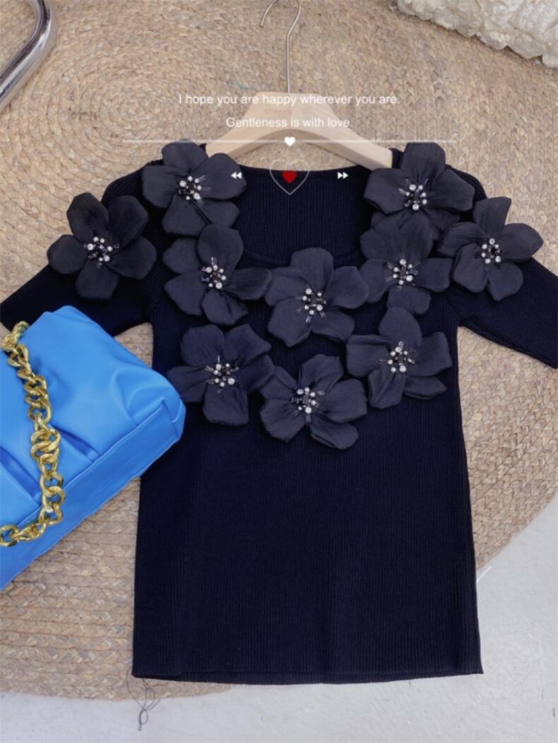 【现货】夏季新款立体花冰丝短袖上衣，其它，CHERRY·印