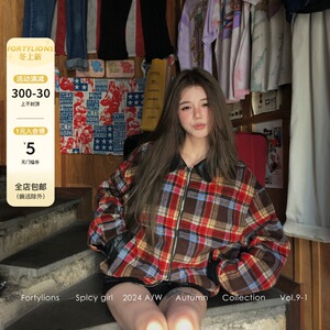 美式撞色格纹双面穿皮衣外套男女秋冬炸街百搭夹克潮流XJK8565图片