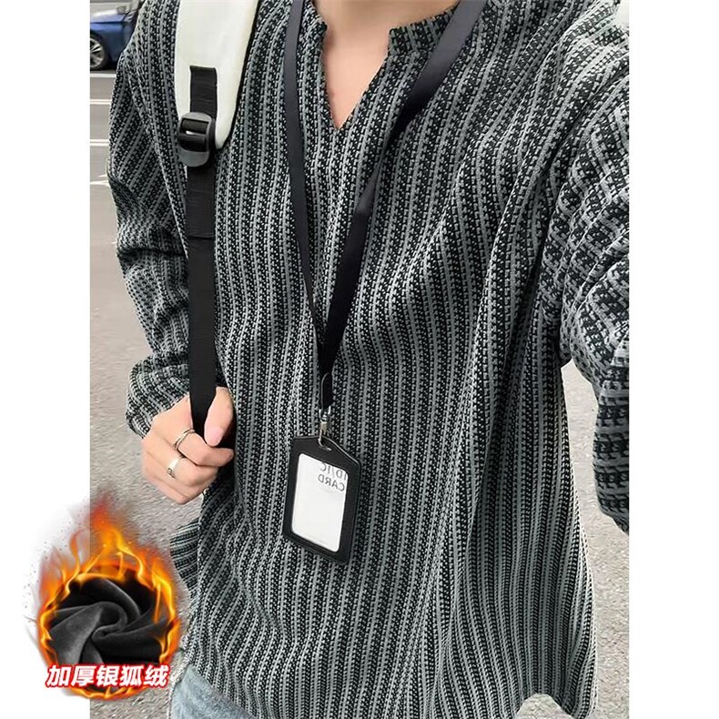 雪尼尔鱼骨纹450g重磅美式加厚银狐绒T恤男T24536J加绒-特P30控58图片