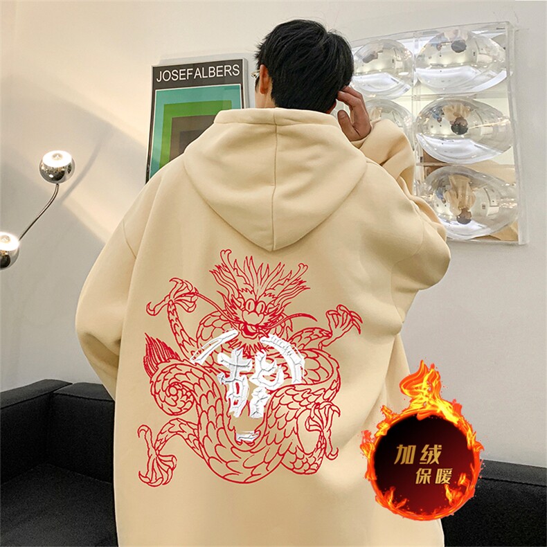 龙年卫衣冬季美式加绒加厚连帽卫衣外套DL1761常规特P35加绒特40,男装卫衣,电商A486