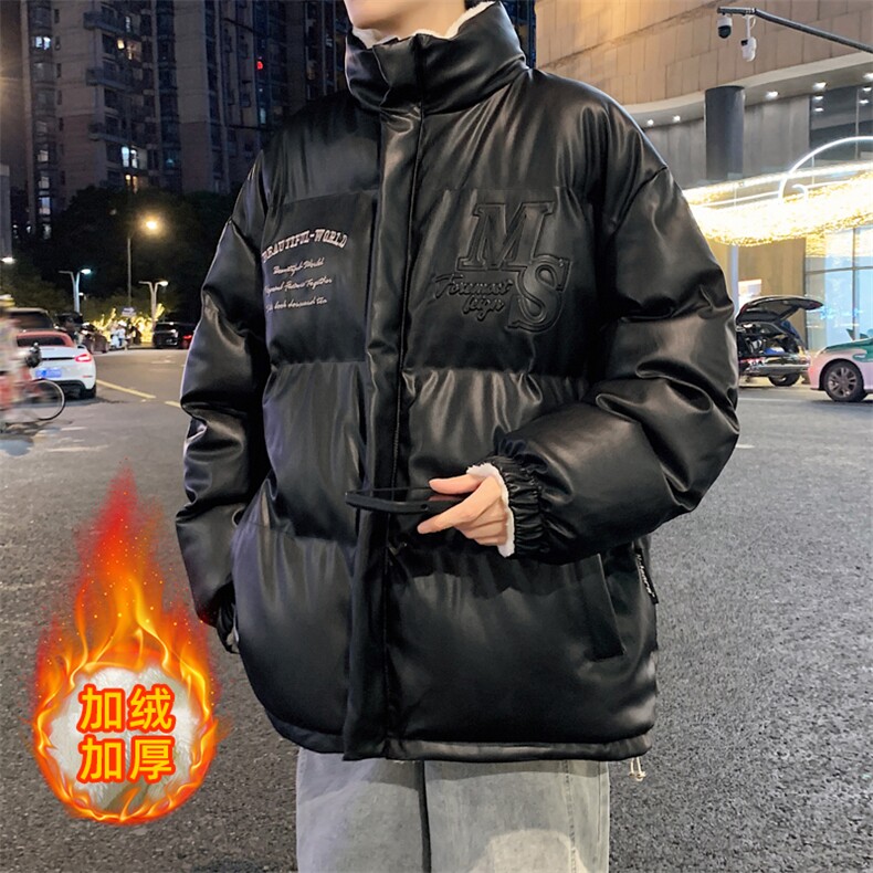 冬季新款港风PUA皮双面穿字母钢印加绒加厚棉衣外套6617-P100,男装棉衣,星座914-3