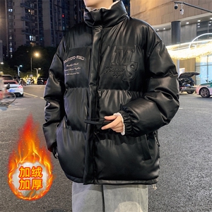 冬季新款港风PUA皮双面穿字母钢印加绒加厚棉衣外套6617-P100图片