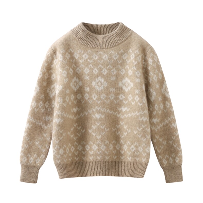 新款百搭半高领芝麻点提花套衫，童装儿童羊毛衫，鑫贝羊绒