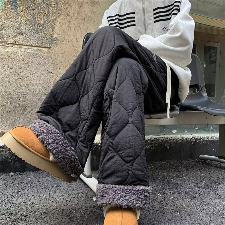 羊羔绒棉裤菱格纹休闲运动男女秋冬加厚高腰阔腿宽松裤A656/P48,男装棉裤,星座506