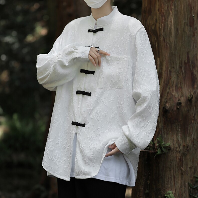 秋季复古新中式提花中山唐装立领衬衫小众法式休闲长袖C04522-P45,男装衬衫,星座308B-2