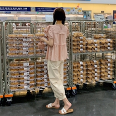 今年流行两件套女2025年夏季新款粉色飞飞袖小衫束脚裤小个子套装，女装套装/套裙，2C037