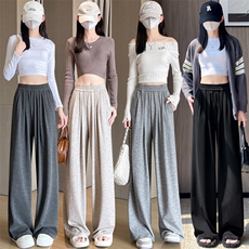 灰色运动裤女秋冬2024新款宽松阔腿裤美式休闲遛弯直筒卫裤子，女装休闲裤，梦白服饰厂