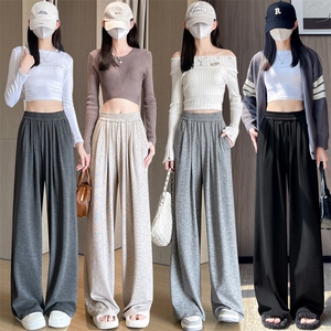灰色运动裤女秋冬2024新款宽松阔腿裤美式休闲遛弯直筒卫裤子图片