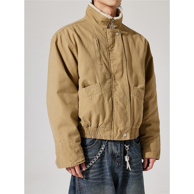 M6031-P113 冬季美式复古巴恩风立领飞行夹克棉服男短款宽松图片