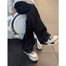 美式高街黑色男女小众设计感明线飘带牛仔裤S453P47，男装牛仔裤，星座1112-1