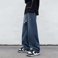 美式复古裤子潮牌高街vibe牛仔裤男宽松直筒阔腿裤春季9903-p48，男装牛仔裤，星座1008