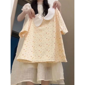 日系甜美可爱穿搭一整套装童趣格纹背带短裤女学生学院娃娃领图片