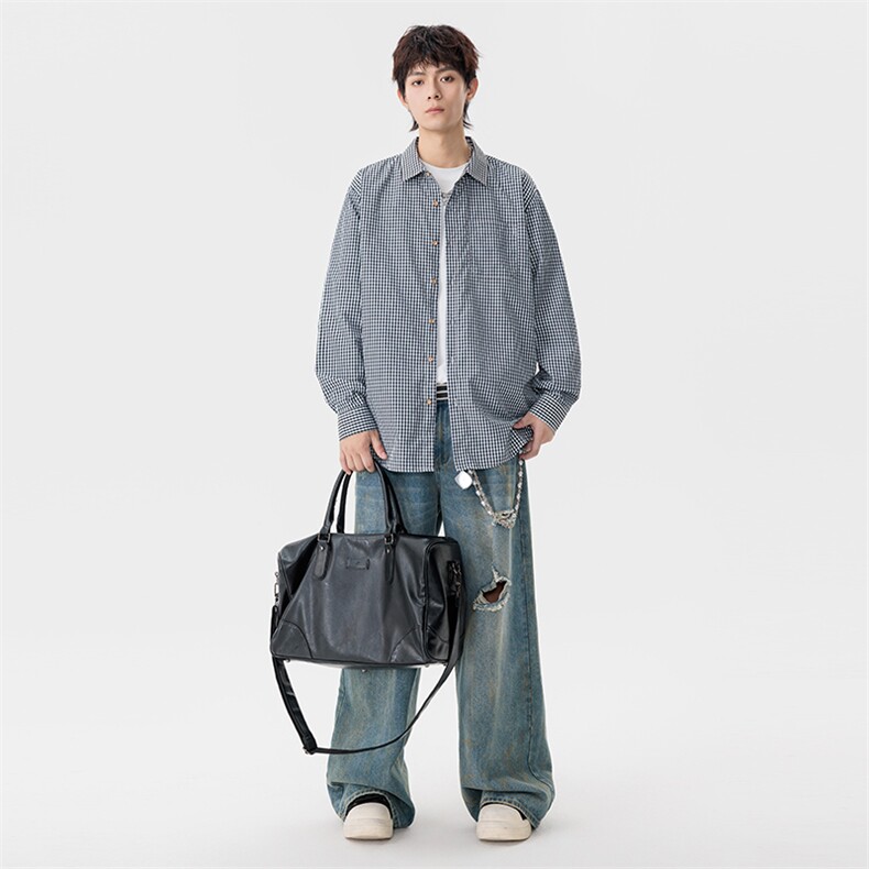 新款(跨境货源）长袖条纹衬衫男宽松休闲上衣,男装衬衫,星座1107-1