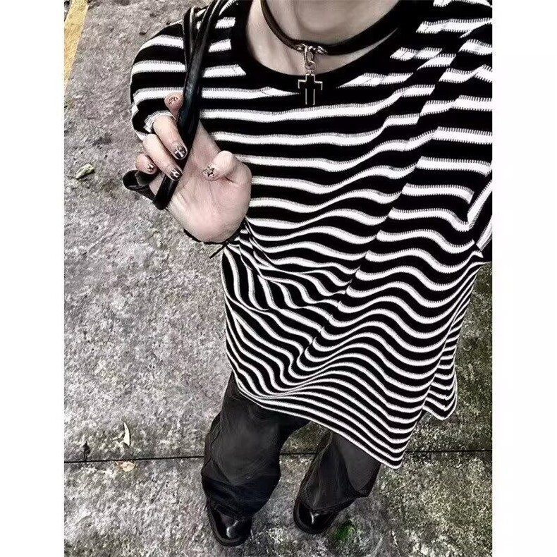 条纹圆领短袖t恤男女款夏季韩版简约基础款休闲宽松百搭半袖上衣,男装T恤,星座506A
