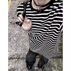 条纹圆领短袖t恤男女款夏季韩版简约基础款休闲宽松百搭半袖上衣，男装T恤，星座506A