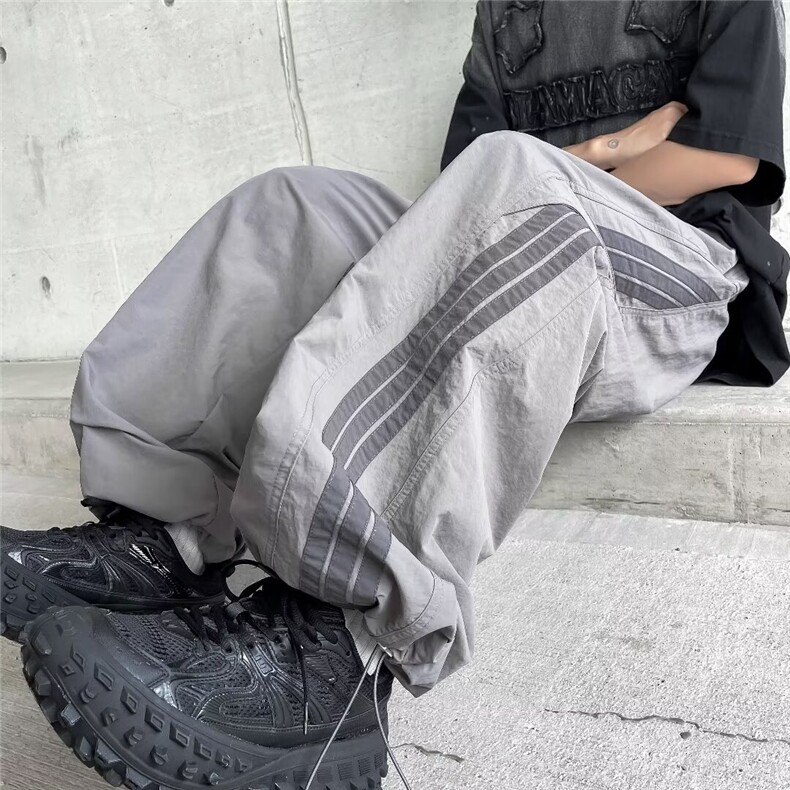 条纹休闲降落伞兵裤男宽松阔腿跳舞运动速干薄款工装裤MK8254P45,男装工装外套,星座1013-5