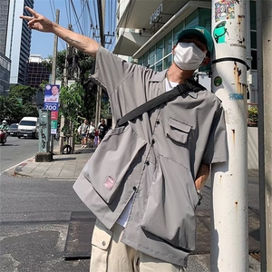 夏季日系cityboy多口袋工装短袖衬衫男潮牌宽松复古衬衣S228-P38图片