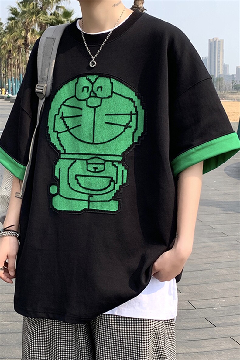 XZ213-21D03-P25控38港风大码叮当猫印花质感透气短袖圆领T恤,男装T恤,星座213