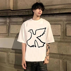 高品质纯棉短袖-宽松落肩款-白墨印花尺码:M-3XL，男装T恤，星座506A