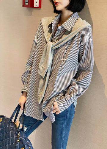 ZCL503春款新品披肩两件套条纹衬衫,女装衬衫,L·H·X