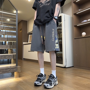 港风刺绣休闲裤高街五分裤宽松直通短裤DK127 P32图片