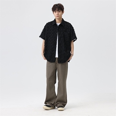 盐系男友风衬衫男小香风外套短袖上衣流苏格子衬衣夏季C2085-P45，男装衬衫，星座210-1