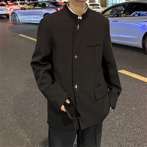 A721-P68 高级感痞帅西装外套设计感金属扣垫肩西服中山装夹克图片