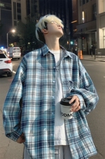 衬衫男春季新款港风宽松磨毛格子长袖衬衣CS602-特P28无差价，男装衬衫，星座214-3