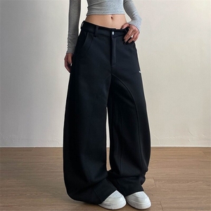 青少年秋冬季红复古美式慵懒风口袋阔腿宽松弯刀休闲裤日常图片