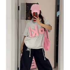 夏季新款美式复古OK字母短袖t恤3D立体情侣潮牌趣味ins上衣男女，男装T恤，星座601-1