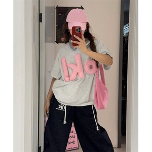 夏季新款美式复古OK字母短袖t恤3D立体情侣潮牌趣味ins上衣男女图片