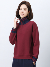 长期有货立领卫衣女2026年春秋新款洋气小个子半拉链条纹休闲上衣，女装卫衣/绒衫，璐依舞