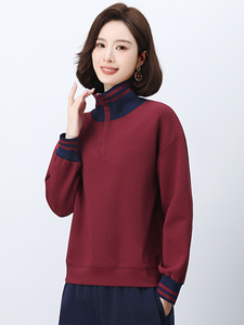 长期有货立领卫衣女2026年春秋新款洋气小个子半拉链条纹休闲上衣图片