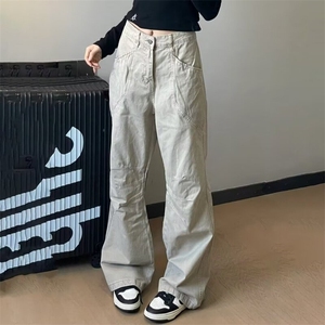 美式工装裤男宽松直筒复古褶皱设计感微喇休闲裤男女WLNZ499-p60图片