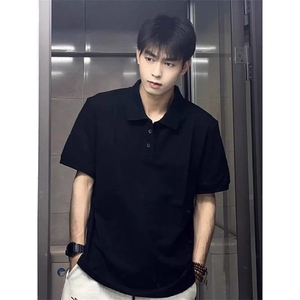 夏季男士潮牌短袖T恤网红同款修身翻领冰丝棉POLO衫纯色休闲上衣图片