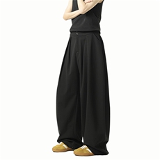 A165-K8900-P6588半松紧腰西裤慵懒风阔腿休闲裤拖地裤弯刀裤，男装休闲裤，电商A165