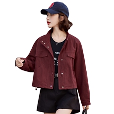 复古工装夹克外套女短款春秋新款时尚立领宽松休闲小个子显瘦上衣，女装短外套，米雪儿