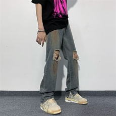 美式vibe裤子高街水洗牛仔裤男设计感小众拉链裤N1453P43，男装牛仔裤，星座1116-2
