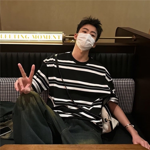 DA162-P40条纹短袖t恤男夏季宽松帅气潮流百搭半袖体恤-网图现货图片