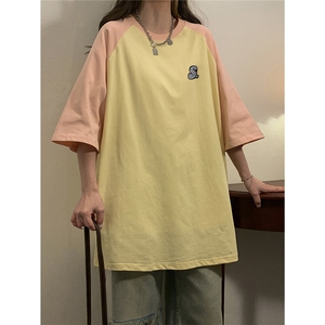 1中性风插肩袖S立体贴标T恤女大码SM-5XL短袖T恤男DT8777P28控49图片
