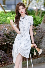 梦依缘2025年夏风旗袍式连衣裙，女装连衣裙，梦依缘