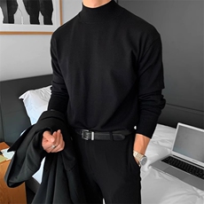 秋冬韩版半高领毛衣潮流纯色百搭针织衫M23/P30特加绒P50，男装针织衫/毛衣，电商A243