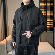 秋季运动户外机能冲锋衣夹克男纯色宽松潮牌防风连帽工装外套JKL7，男装夹克，星座516A