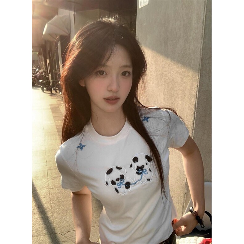 H0876-P35毛巾绣+刺绣正肩修身显身材百搭短袖T恤,女装T恤,星座617A-2