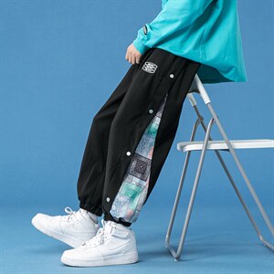 蓝底2024秋冬新款侧开叉拼接束脚运动休闲潮牌裤子2110-P45控69，男装休闲裤，星座914-3