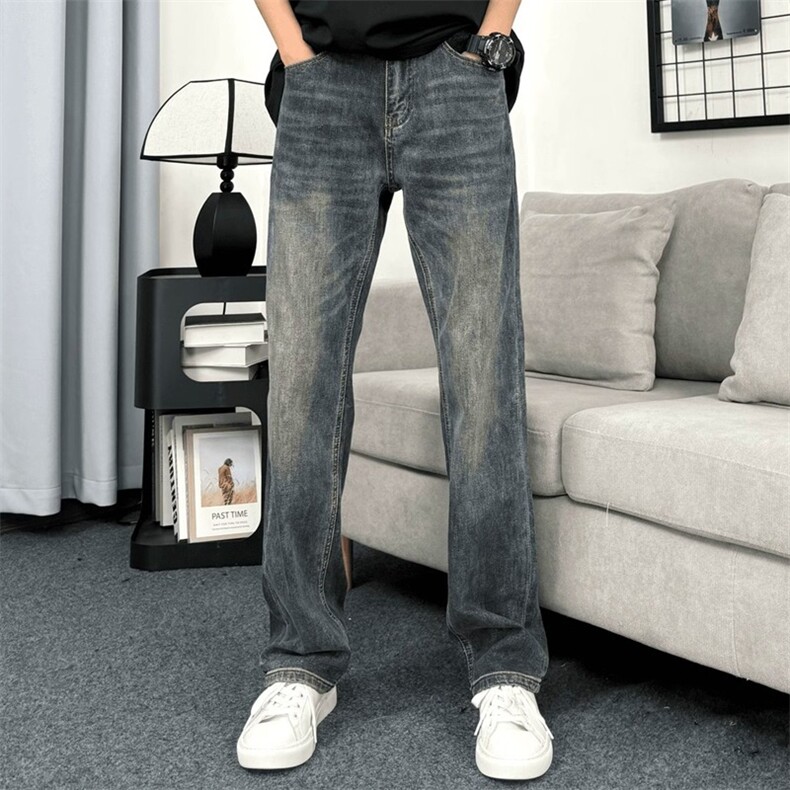 美式高街简约牛仔裤男士ins潮流复古弹力百搭休闲宽松直筒长裤，男装牛仔裤，星座506A