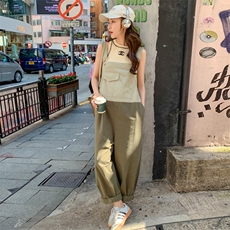 港风工装背带裤女夏薄款2025新款日系桔梗宽松慵懒休闲炸街潮，女装连体裤，2C158